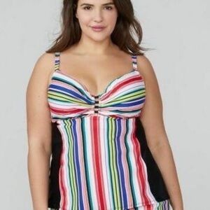 Swim by Cacique Full Coverage Striped Tankini Top